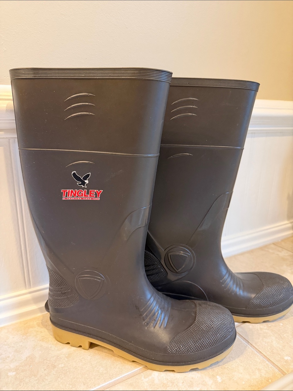 Tingley Unisex Brown Safety Rain Boots with Tan Soles